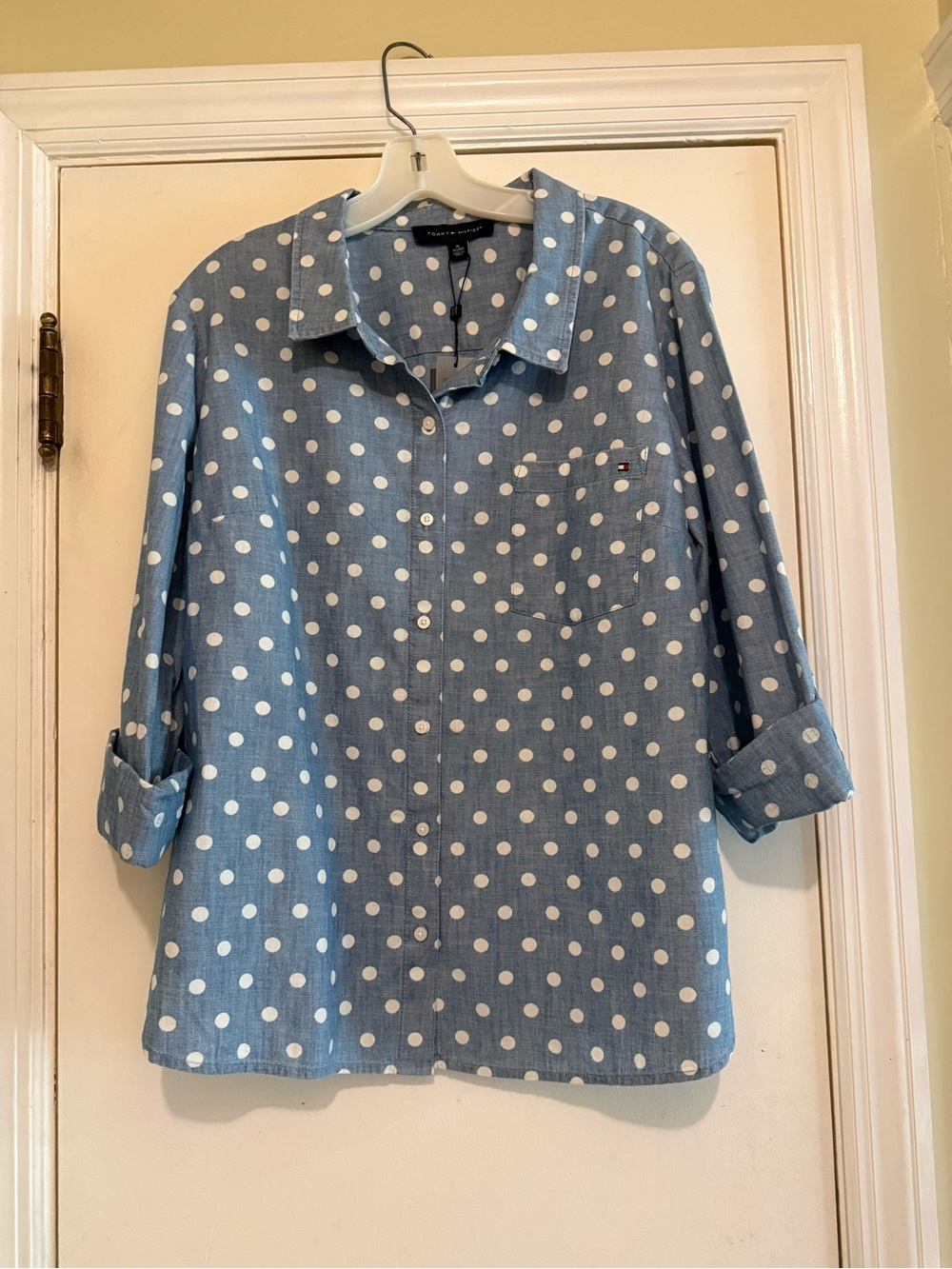 Tommy Hilfiger Blue Polka Dot Button-Up Blouse